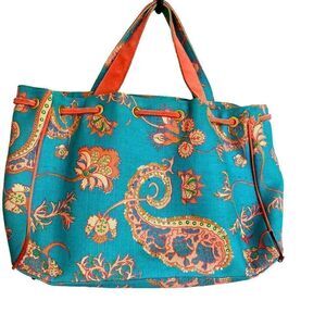Buzz by Jane Fox Satchel Blue and Coral Paisley